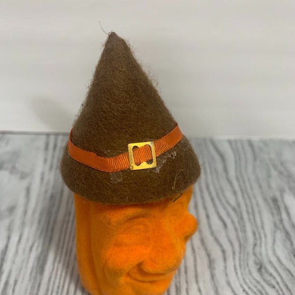 Vintage Russ Flocked Smiling Black Cat Green Eyes And Pumpkin Figures - Picture 7 of 11